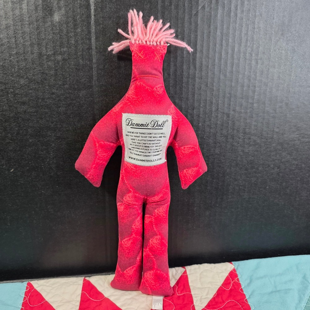 Dammit Doll Pink Red Heart Pattern Stress Relief Gag Gift Plush Toy 12 Inch